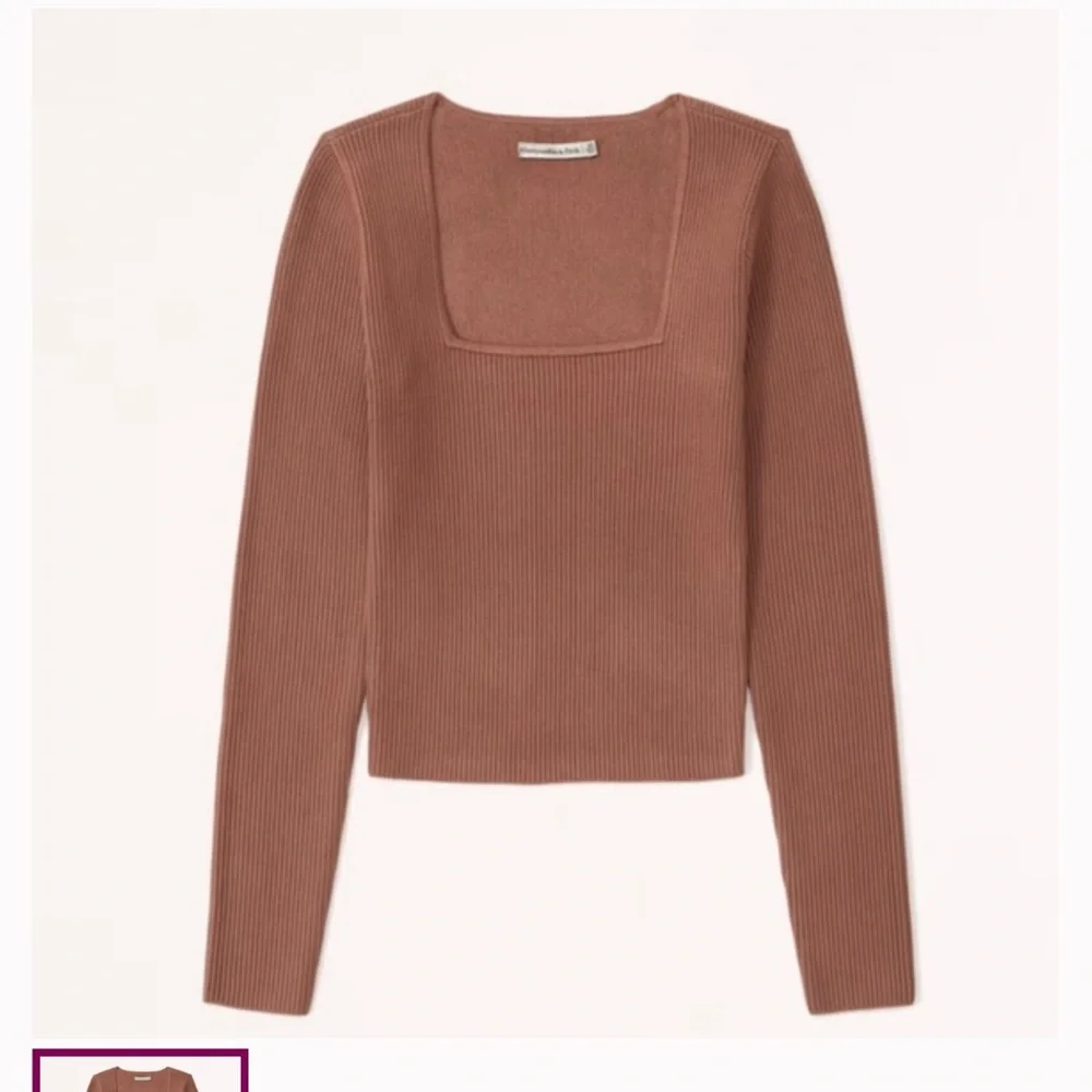 Abercrombie cropped square neck ribbed sweater in mauve - Picture 3 of 3